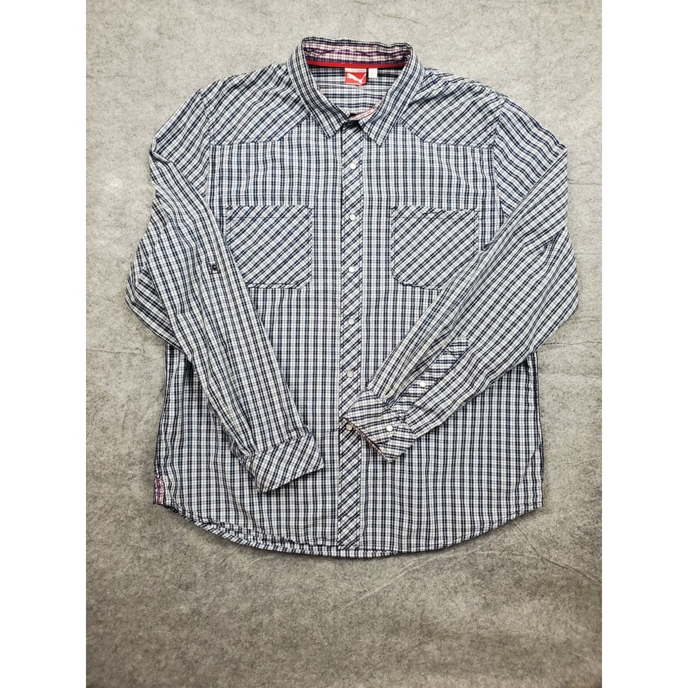 Puma Men's XL Plaid Long Sleeve Pearl Snap Button Up Shirt